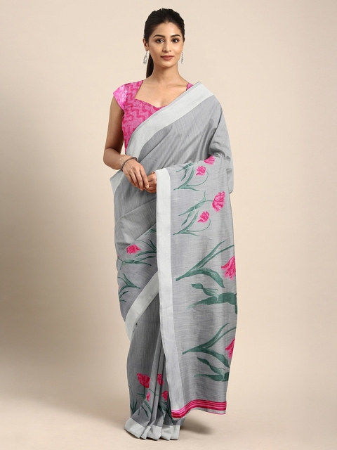 

KALINI Grey & Pink Linen Blend Printed Saree