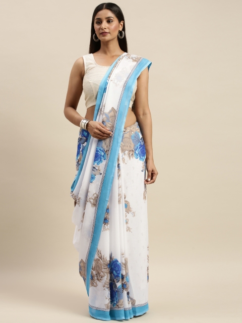 

KALINI White & Blue Pure Georgette Printed Saree