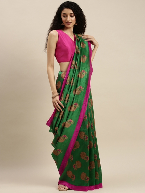 

KALINI Green & Beige Art Silk Printed Saree
