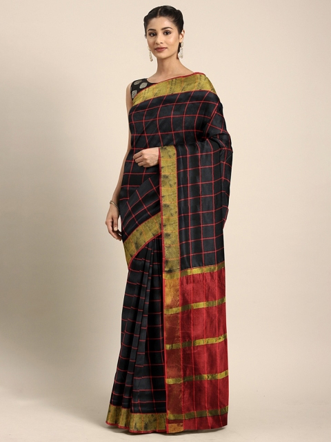 

KALINI Black & Red Art Silk Checked Saree