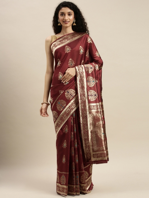 

KALINI Maroon & Gold-Toned Woven Design Art Silk Saree