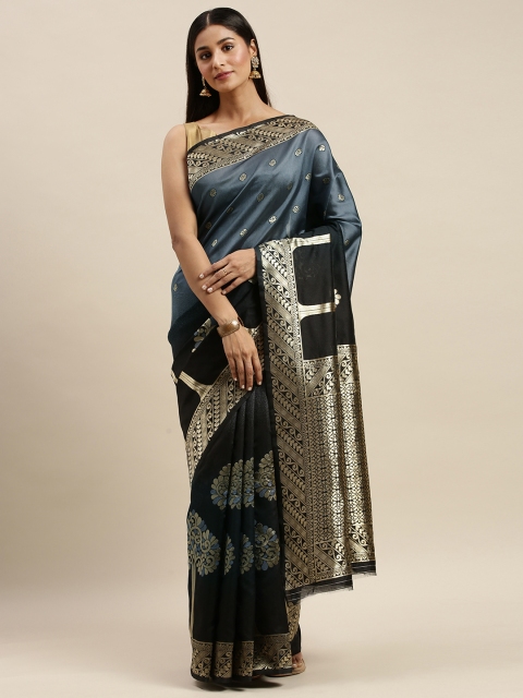 

KALINI Grey & Black Art Silk Woven Design Saree