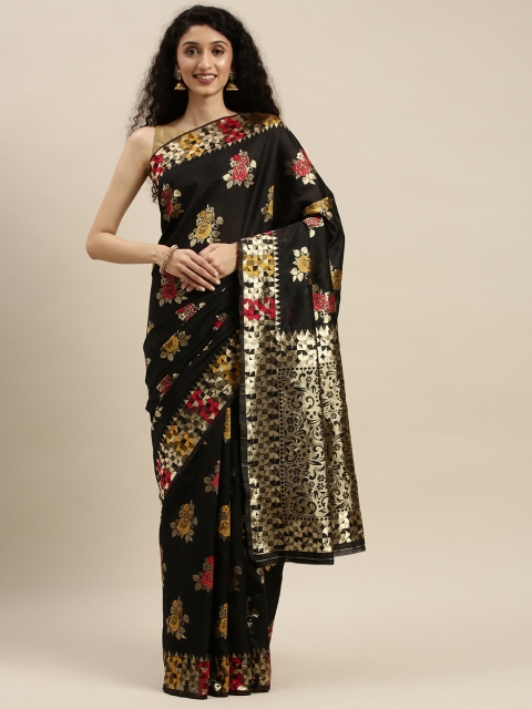 

KALINI Black & Gold-Toned Woven Design Art Silk Saree