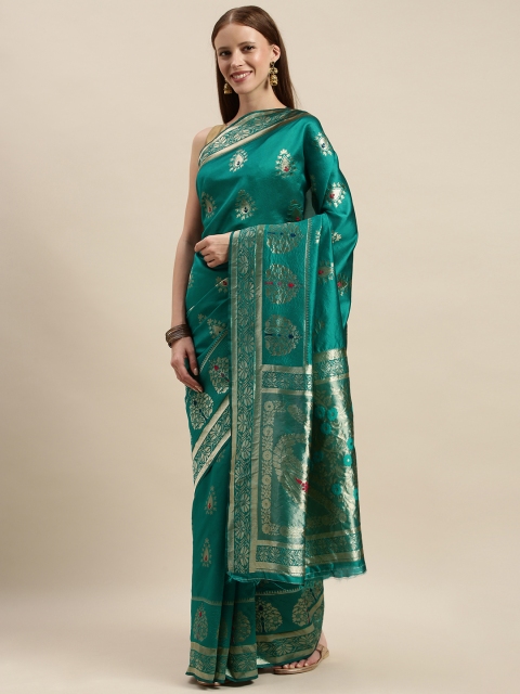 

KALINI Green & Gold-Toned Art Silk Woven Design Saree