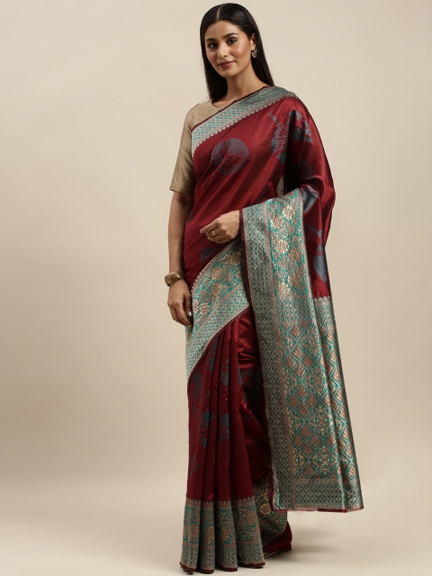 

KALINI Maroon & Grey Art Silk Woven Design Saree