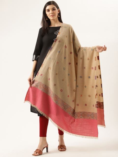 

Monte Carlo Women Beige & Pink Woven Design Shawl