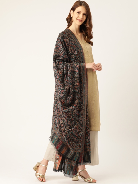 

Monte Carlo Women Black & Grey Ethnic Motifs Woven Design Shawl