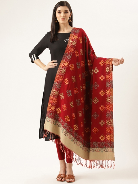 

Monte Carlo Women Red & Beige Woven Design Shawl