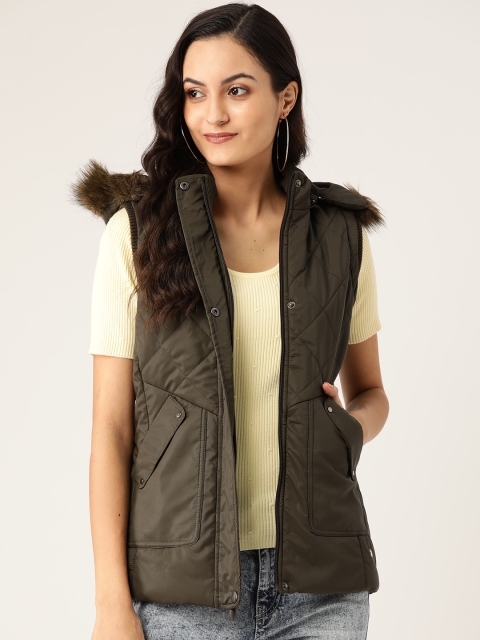 

Monte Carlo Women Olive Green Solid Hooded Parka Jacket