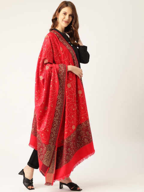 

Monte Carlo Women Red & Beige Ethnic Motifs Embroidered & Embellished Shawl