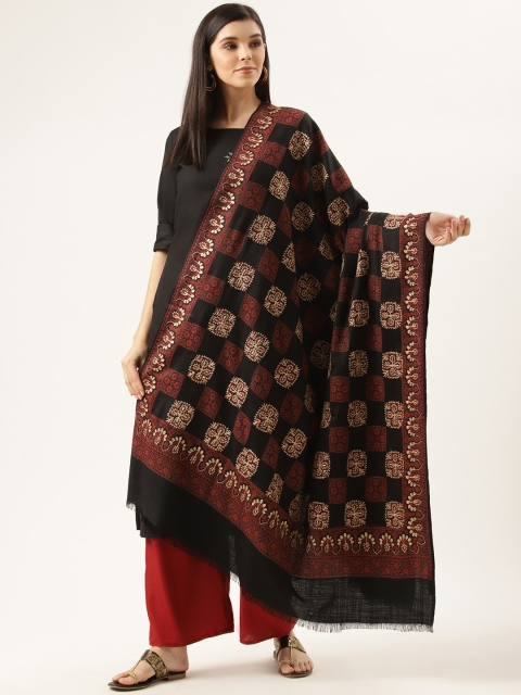 

Monte Carlo Women Black & Maroon Woven Design Shawl