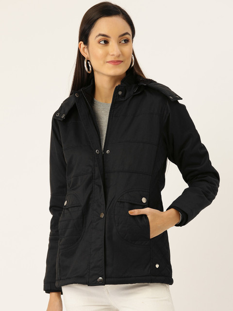 

Monte Carlo Women Black Solid Hooded Tailored Jacket