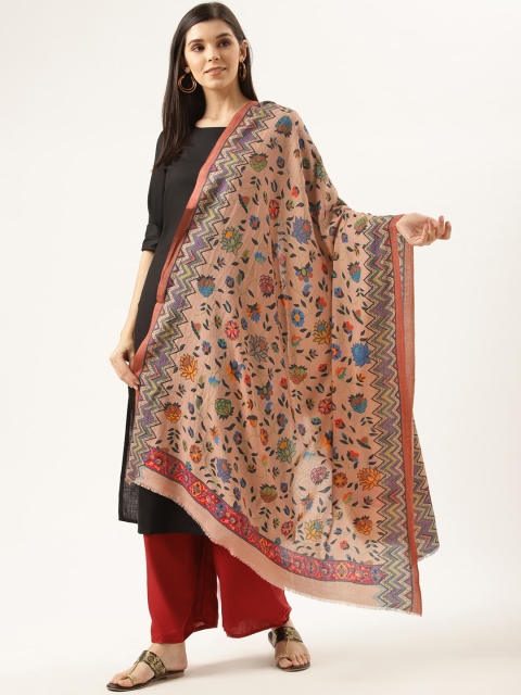 

Monte Carlo Women Beige & Blue Solid Woollen Shawl