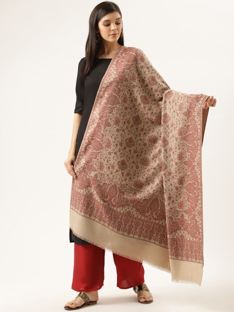 

Monte Carlo Women Beige & Red Self Design Shawl