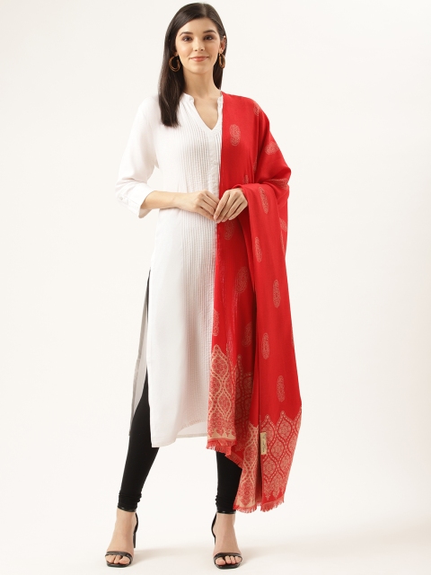 

Monte Carlo Women Red & Beige Woven Design Shawl