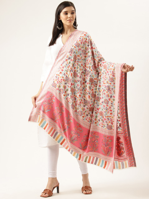 

Monte Carlo Women White & Pink Floral Patterned Shawl