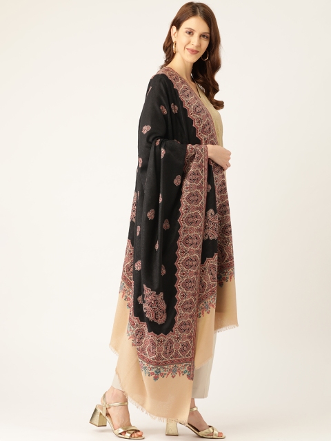 

Monte Carlo Women Black & Beige Ethnic Motifs Woven Design Shawl