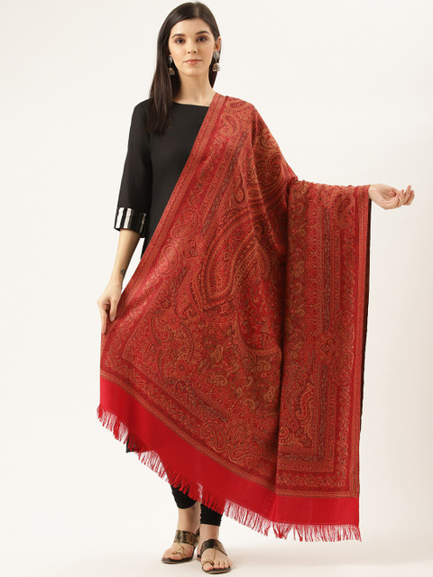 

Monte Carlo Women Red Woven Design Shawl
