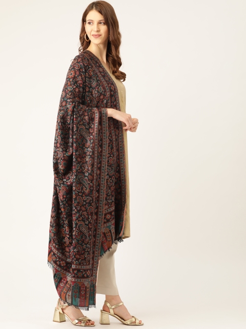 

Monte Carlo Women Black & Maroon Ethnic Motifs Woven Design Shawl