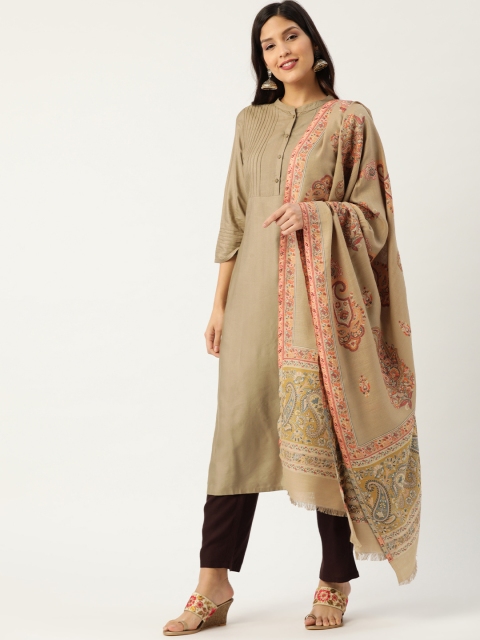 

Monte Carlo Women Beige & Orange Woven Design Shawl