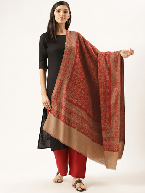 

Monte Carlo Women Maroon & Beige Self-Design Shawl