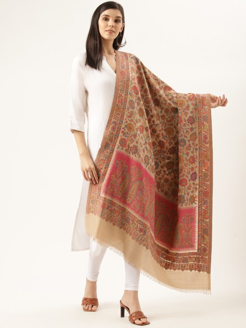 

Monte Carlo Women Beige & Pink Woven Design Shawl