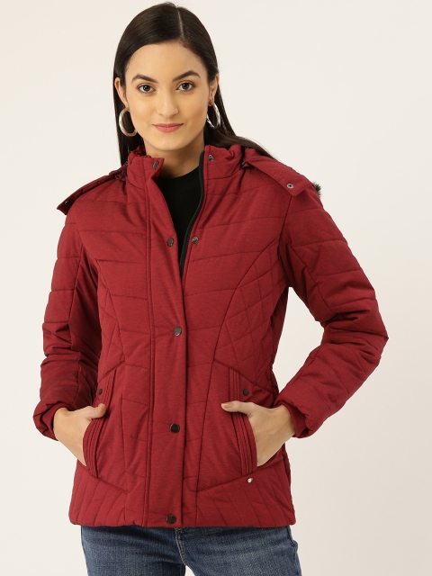 

Monte Carlo Women Maroon Solid Hooded Parka Jacket