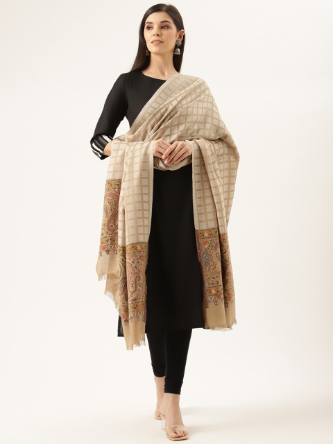 

Monte Carlo Women Beige Self-Checked Shawl