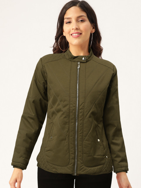 

Monte Carlo Women Olive Green Solid Bomber Jacket