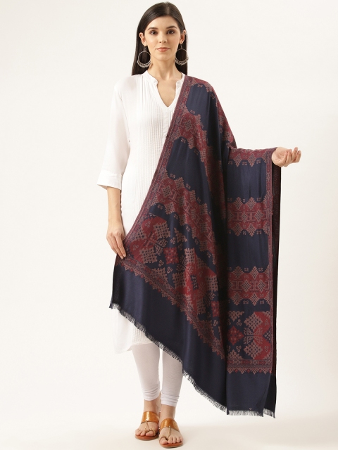 

Monte Carlo Women Navy Blue & Red Woven Design Shawl