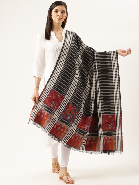 

Monte Carlo Women Black & White Self Striped Shawl