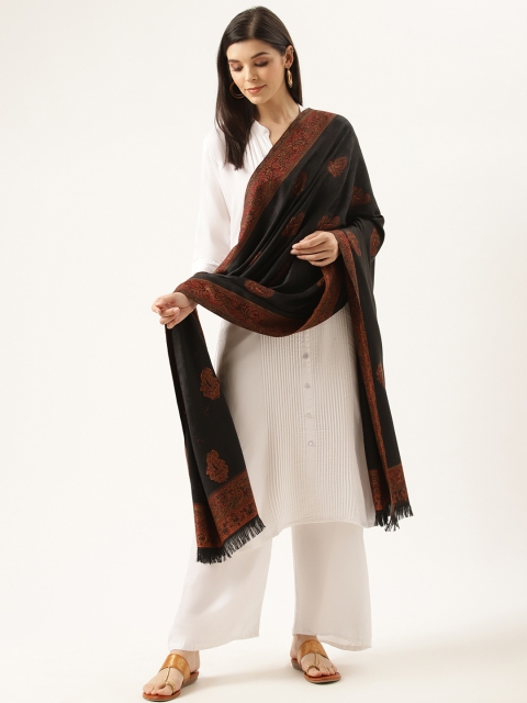 

Monte Carlo Women Black & Orange Woven Design Shawl