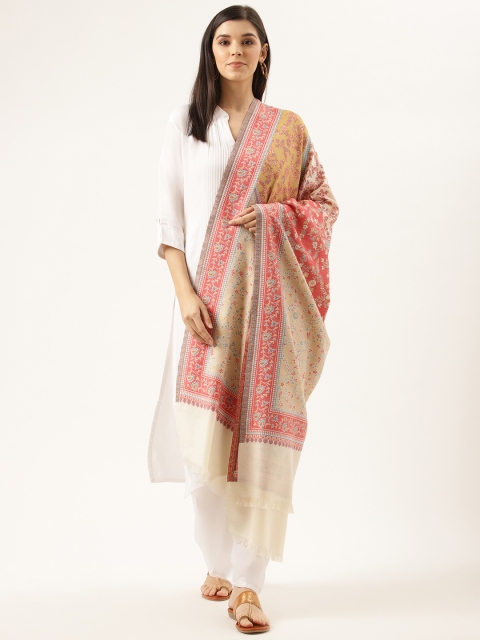 

Monte Carlo Women Beige & Pink Woven Design Shawl