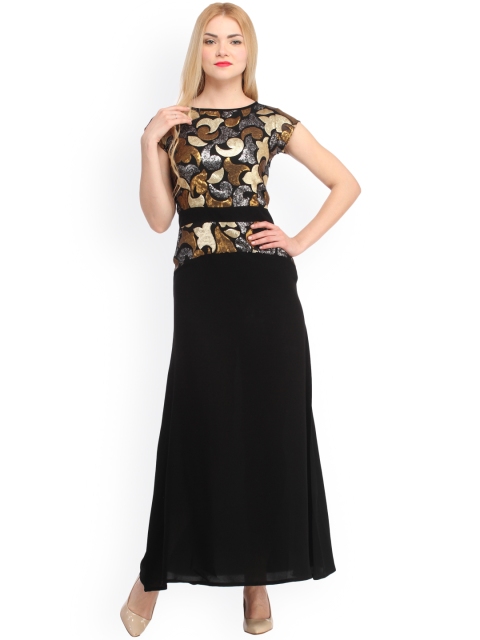 

Cottinfab Black Sequinned Maxi Dress