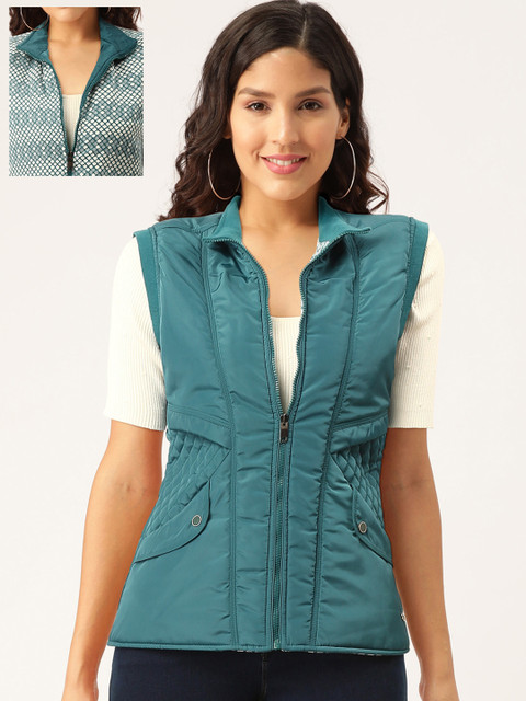 

Monte Carlo Women Teal Green & White Solid Reversible Padded Jacket