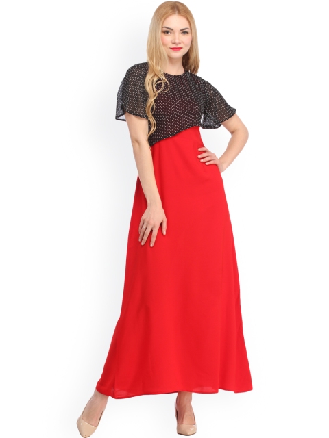 

Cottinfab Red & Black Layered Maxi Dress