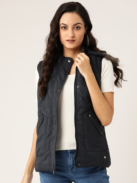 

Monte Carlo Women Navy Blue Solid Hooded Quilted Parka Jacket