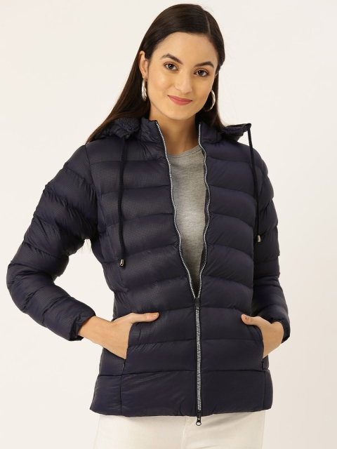 

Monte Carlo Women Navy Blue Checked Hooded Puffer Jacket