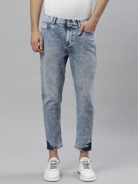 

Bhaane Men Blue Loose Tapered Fit Mid-Rise Cropped Clean Look Stretchable Jeans