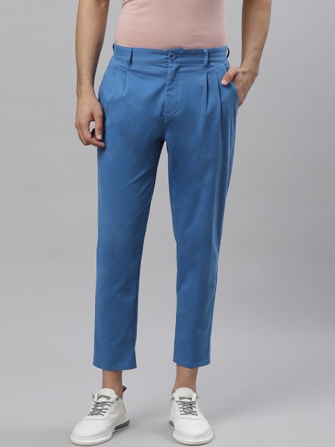 

Bhaane Men Blue Slouch Fit Solid Cropped Trousers