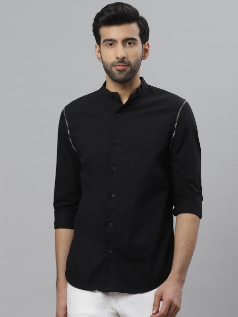 Bhaane Men Black Regular Fit Twill Weave Solid Casual Shirt