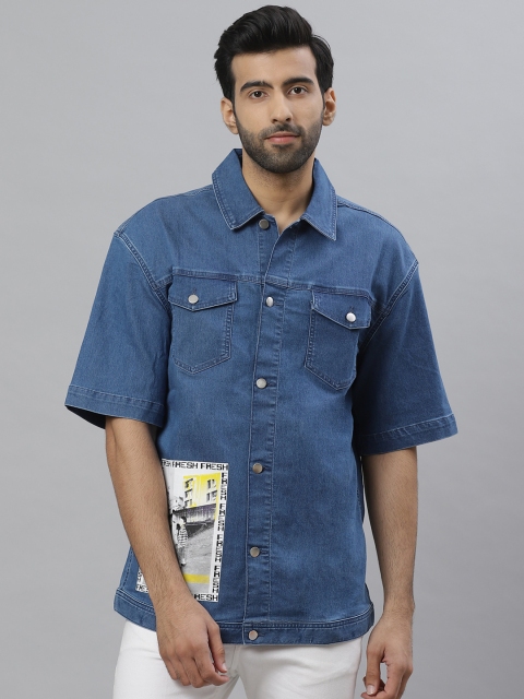 

Bhaane Men Blue Boxy Fit Solid Casual Denim Shacket