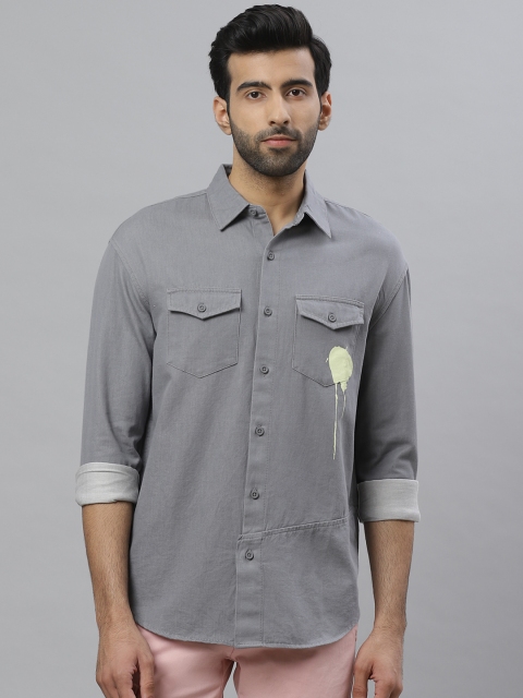 

Bhaane Men Grey Boxy Fit Solid Casual Denim Shirt