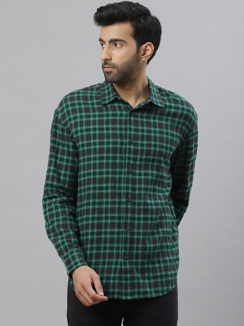 

Bhaane Men Teal Green & Charcoal Grey Boxy Checked Brushed Casual Shirt