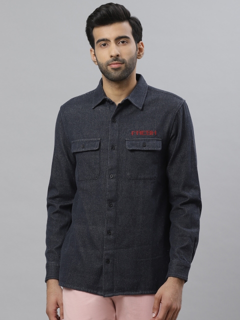 

Bhaane Men Navy Blue Regular Fit Solid Casual Denim Shacket