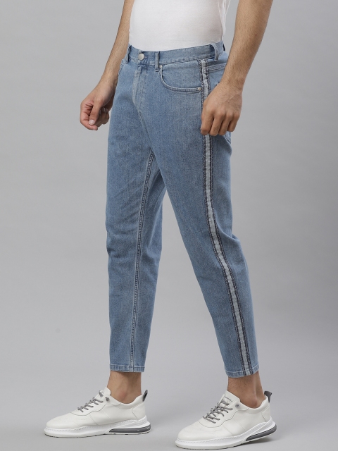 

Bhaane Men Blue Loose Tapered Fit Mid-Rise Cropped Clean Look Stretchable Jeans