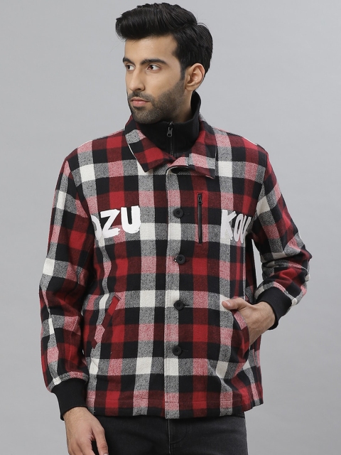 

Bhaane Men Black & Red Checked Tailored Jacket