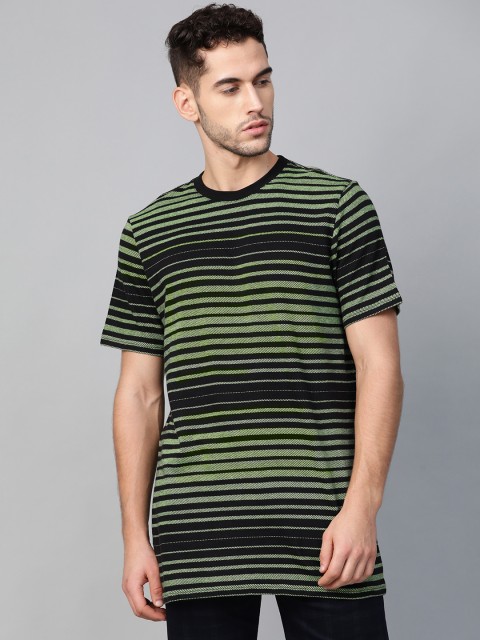 

Bhaane Unisex Black & Green Striped Round Neck T-shirt