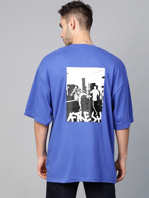

Bhaane Unisex Blue & White Back Printed Round Neck T-shirt