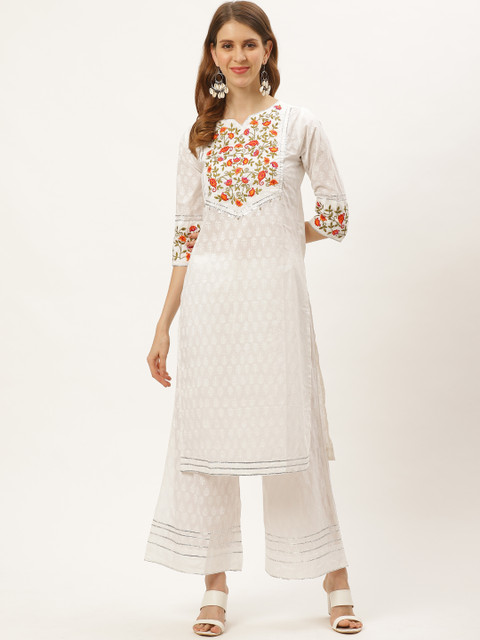 

Laabha Women White Printed Yoke Design Kurta with Palazzos
